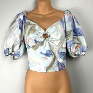 Abercrombie Fitch Floral‎ Puff Sleeve Ring Front Crop Top XS Babydoll Coquette